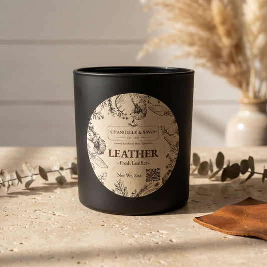 Leather Signature Candle by Chandelle & Savon Matte Black