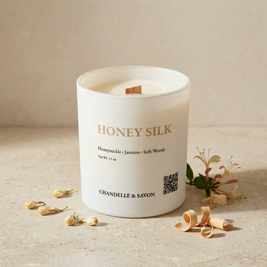 Honey Silk Signature Wood Wick Candle By Chandelle & Savon