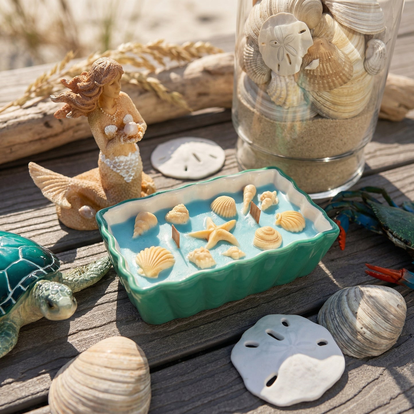 Coastal Soy Candle – Crackling Wood Wick | Ocean Mist & Sea Salt Waves | Reusable Ceramic Dish