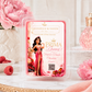 Chandelle & Savon 'Prima Donna' fruit and florals chocolate center wax melts in a clear clamshell package, styled on a white marble surface with pink flowers and raspberries.