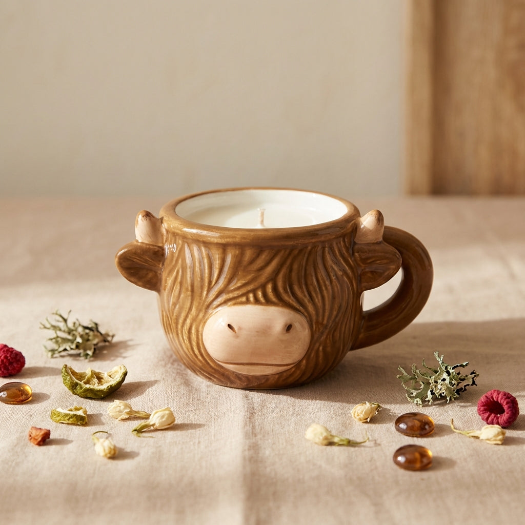 Signature Espresso Cup Candle by Chandelle & Savon Highland Cow Keepsake Vessel | 3 oz