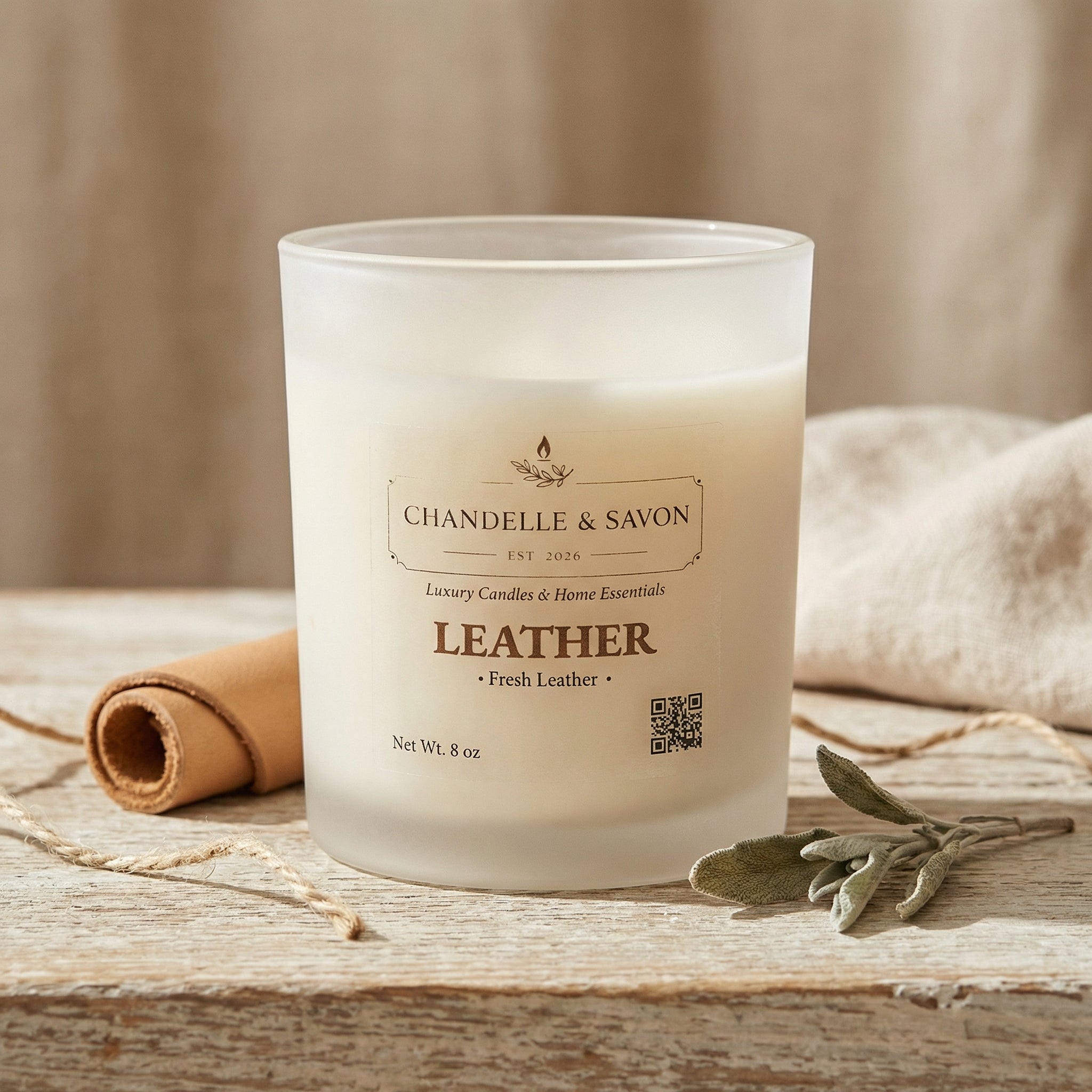 Leather Signature Frosted Candle by Chandelle & Savon
