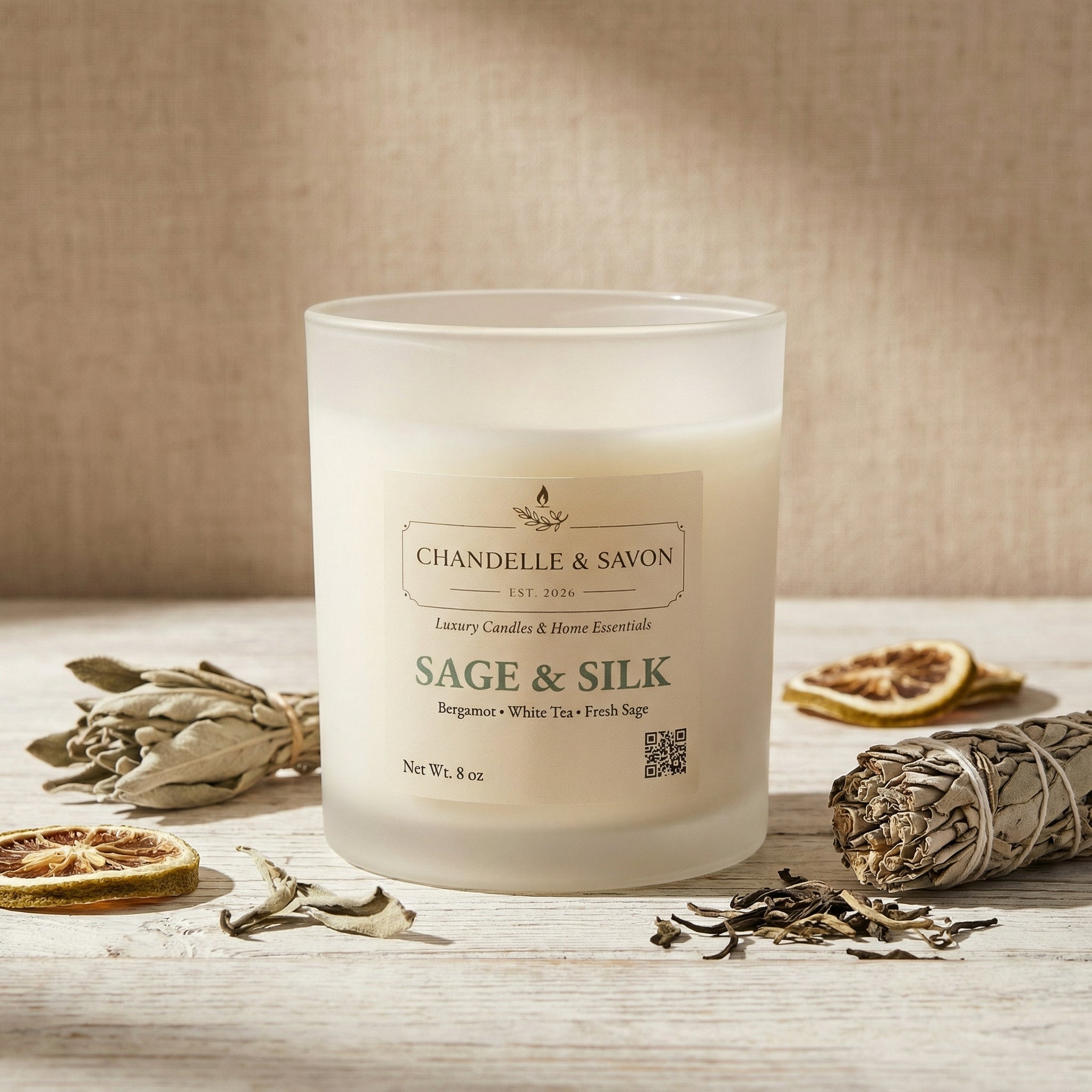 Silk & Sage Signature Frosted Glass Candle by Chandelle & Savon